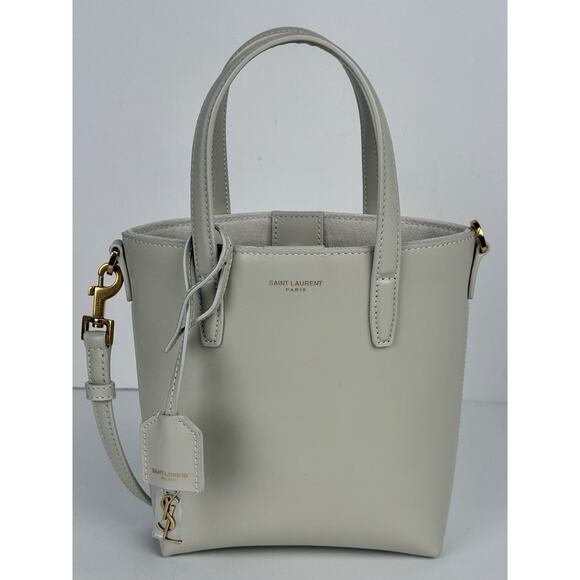 Saint Laurent Shopper Mini Tote Bag Cream Leather - Picture 1 of 6